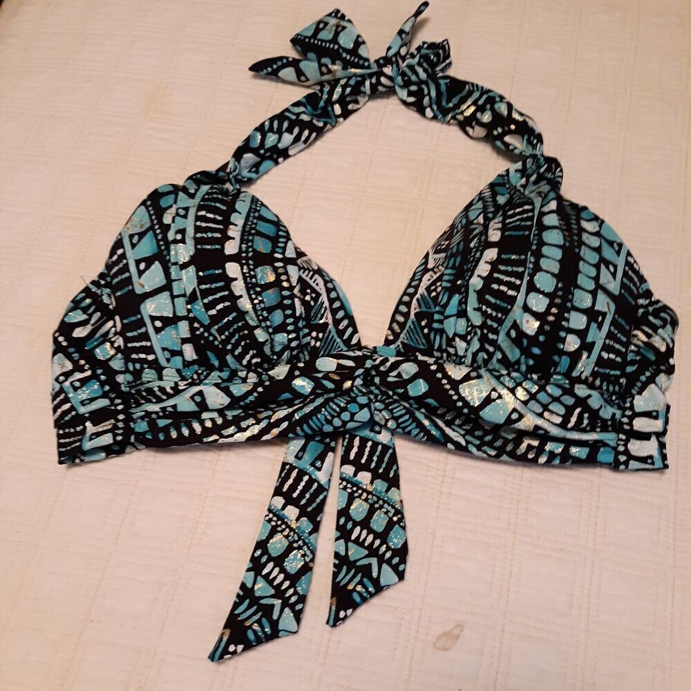 Kenneth Cole NY Swimsuit Bikini Top Size 34B/C Black,Turquoise, White, Gold LN